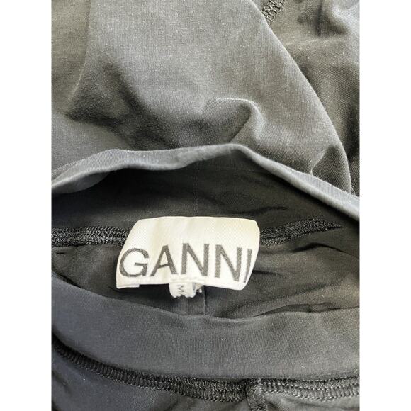 GANNI Black Cotton Jersey Split Seam Logo Mock Neck T-Shirt Top Size 42 XL - Picture 4 of 5